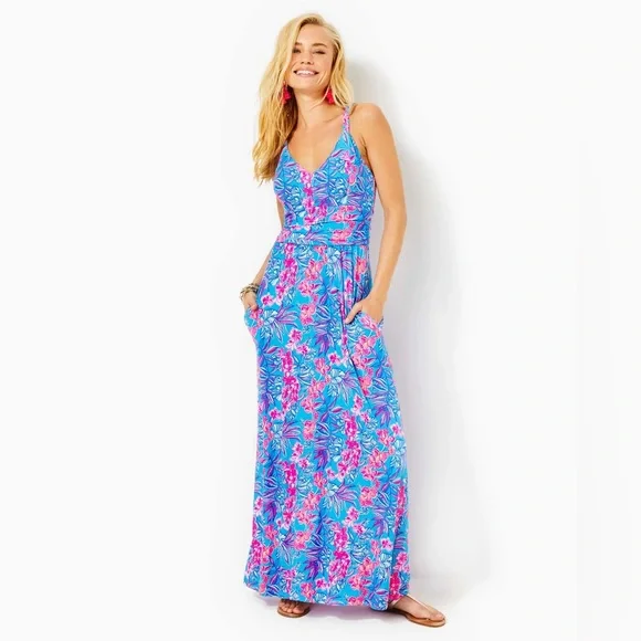 Lilly Pulitzer | Dresses | Nwot Lilly Pulitzer Blake Knit Maxi Dress In  Cumulus Blue Orchid Oasis Size 6 | Poshmark